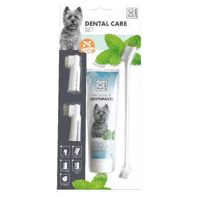 משחת שיניים סט + מברשת + שני אצבעונים מנטה לכלבים