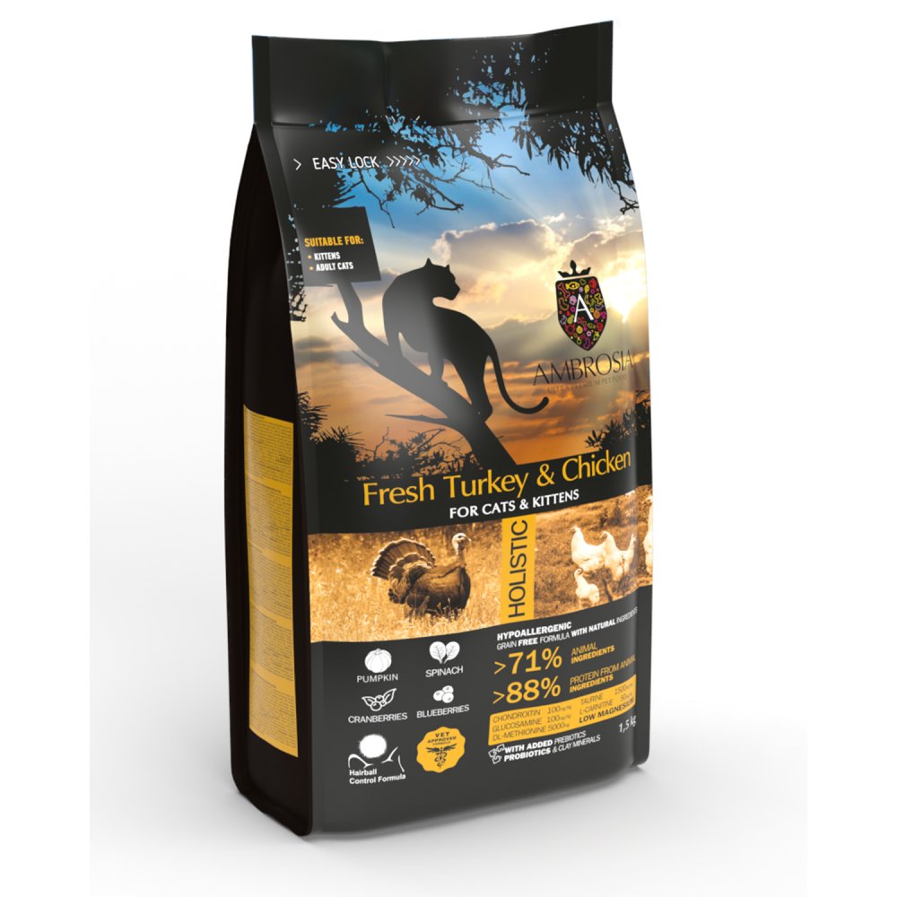אמברוסיה מזון לחתולים לכל שלבי החיים הודו ועוף 5 ק"ג