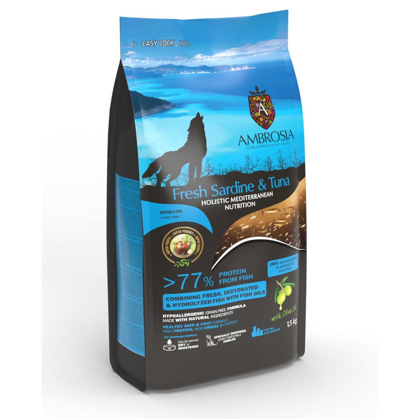 אמברוסיה ים תיכוני 5 ק"ג כלב בוגר סרדין וטונה