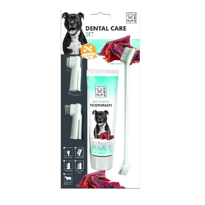 ערכת ניקוי שיניים לכלבים – משחה בטעם בקר + מברשת + 2 אצבעונים