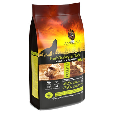 אמברוסיה מזון לכלב בוגר הודו וברווז 12 ק"ג + 5 חטיפים מתנה