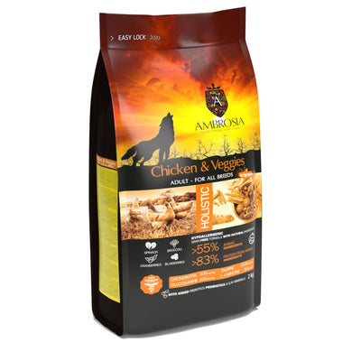 אמברוסיה מזון לכלב בוגר עוף וירקות 12 ק''ג + 5 חטיפים מתנה