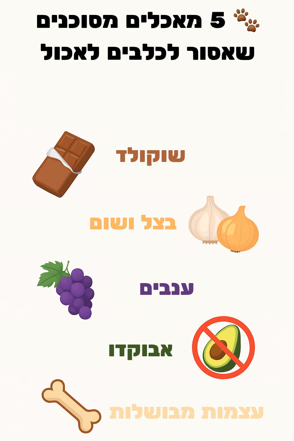 🐾 מאכלים מסוכנים שאסור לכלבים לאכול