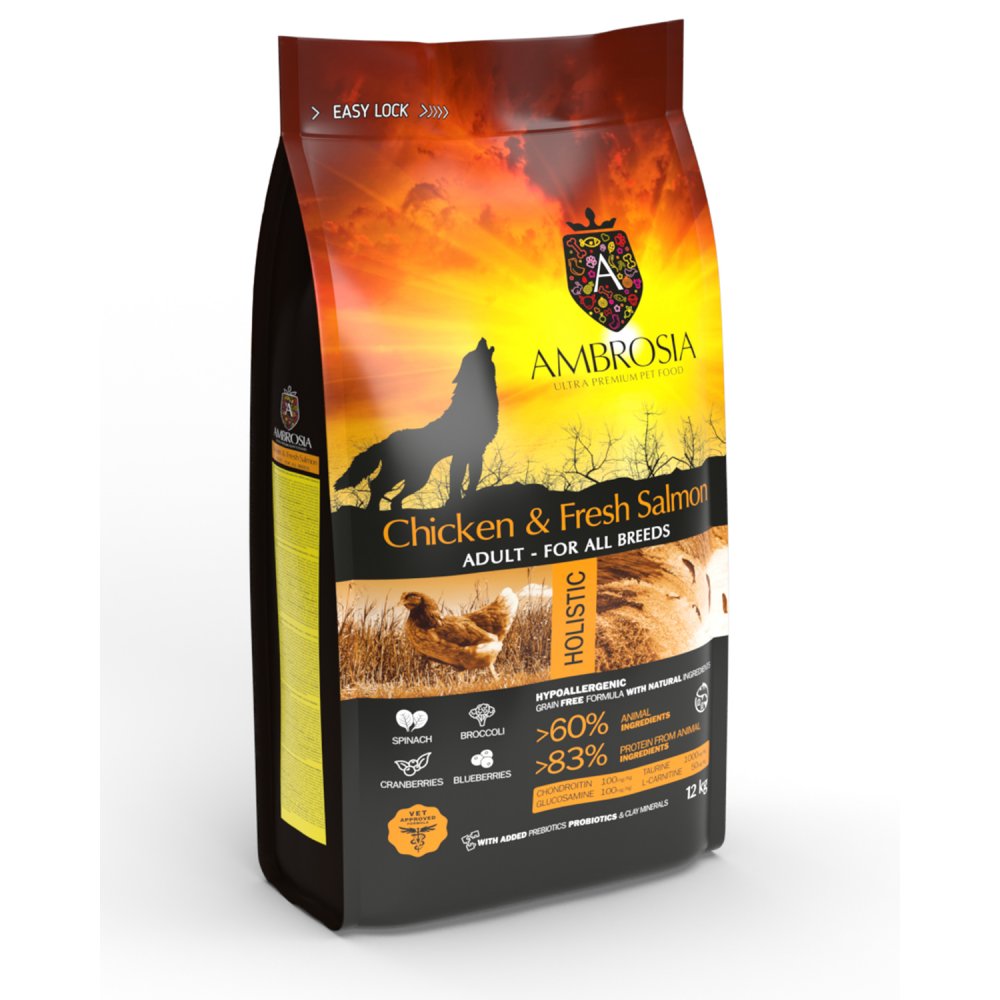 אמברוסיה מזון לכלב בוגר עוף וסלמון 12 ק"ג