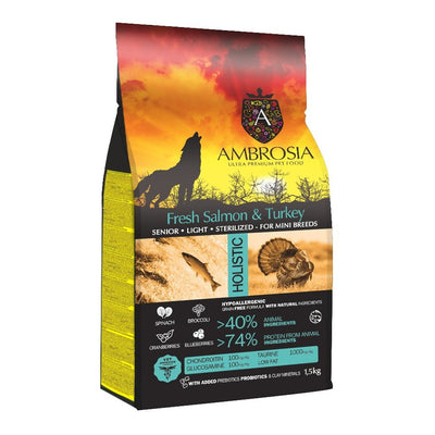 אמברוסיה מזון לכלב סניור (מבוגר) גזע קטן סטרלייז לייט סלמון והודו 5 ק"ג