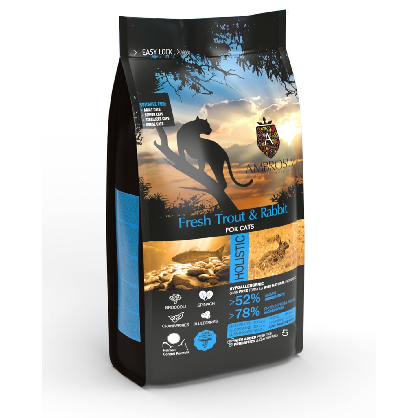 אמברוסיה 5 ק"ג חתול מעוקר דג וארנבת כחול