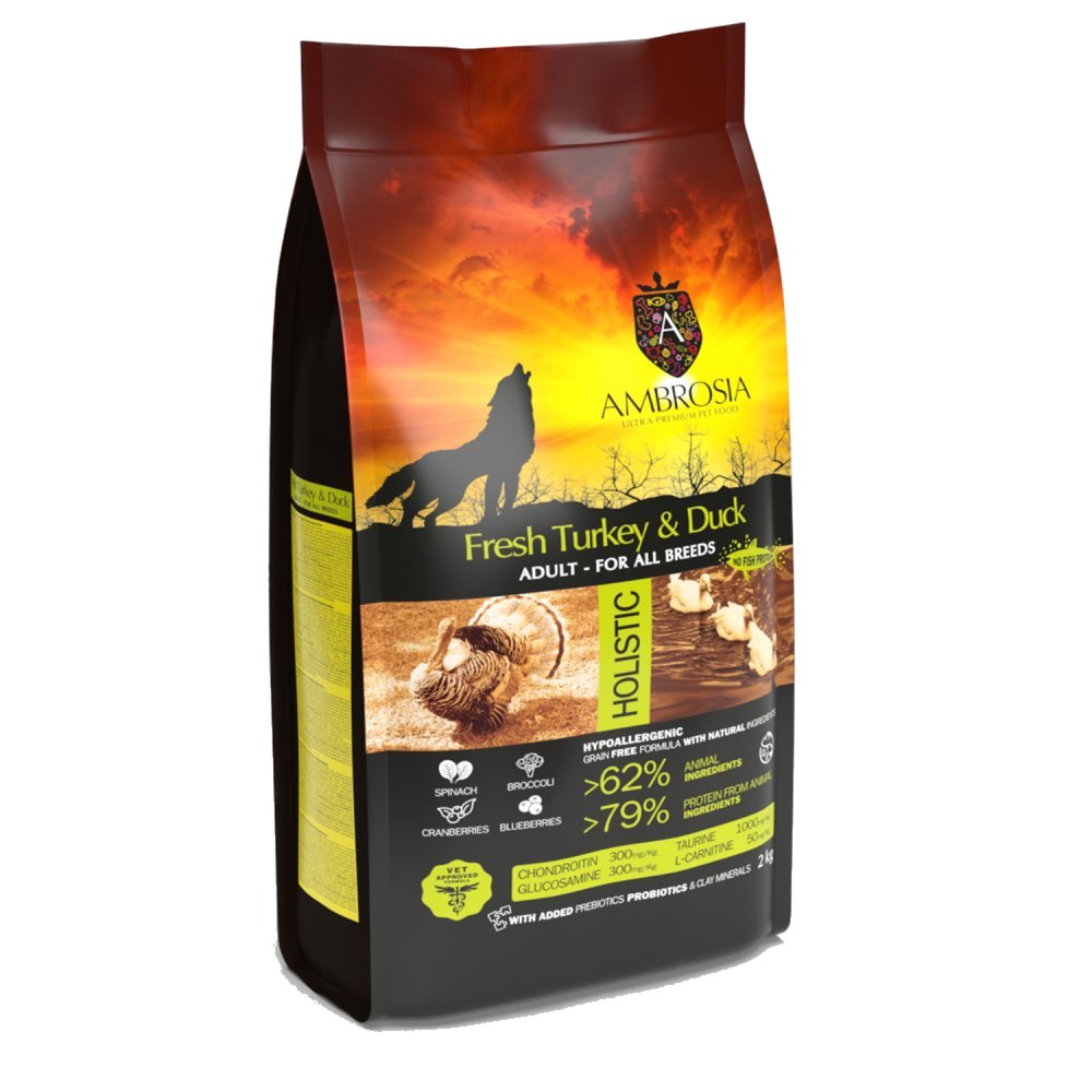 אמברוסיה מזון לכלב בוגר הודו וברווז 12 ק"ג + 5 חטיפים מתנה