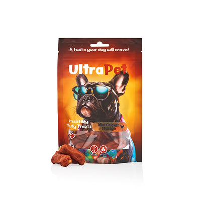חטיף לכלב אולטרה פט מיני נקניקיות עוף 80 גרם