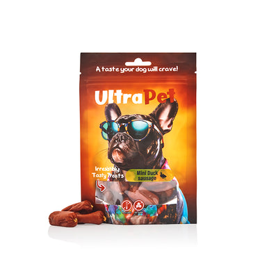 חטיף לכלב אולטרה פט מיני נקניקיות ברווז 80 גרם