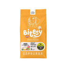 Bitesy מזון מלא לכלב בוגר ברווז עם אורז בטטה וחמוציות 3 ק"ג + 3 חטיפים מתנה