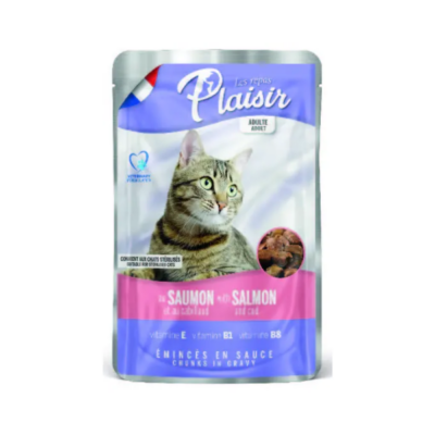 plaisir פאוץ' לחתול בטעם סלמון ודג בקלה