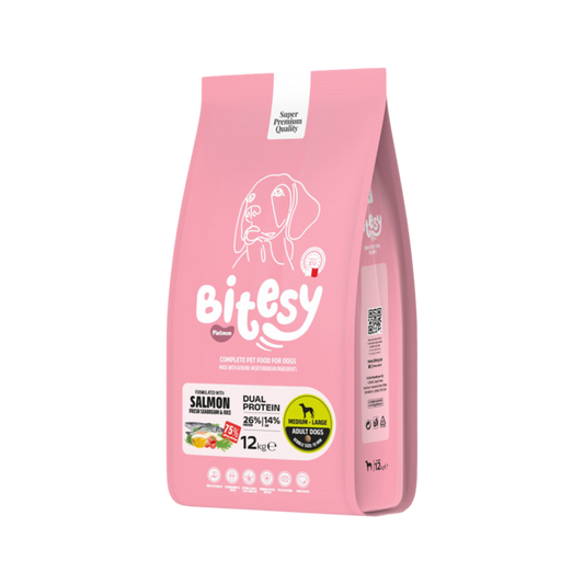 Bitesy מזון מלא לכלב בוגר סלמון דניס ואורז 12 ק"ג + 5 חטיפים מתנה